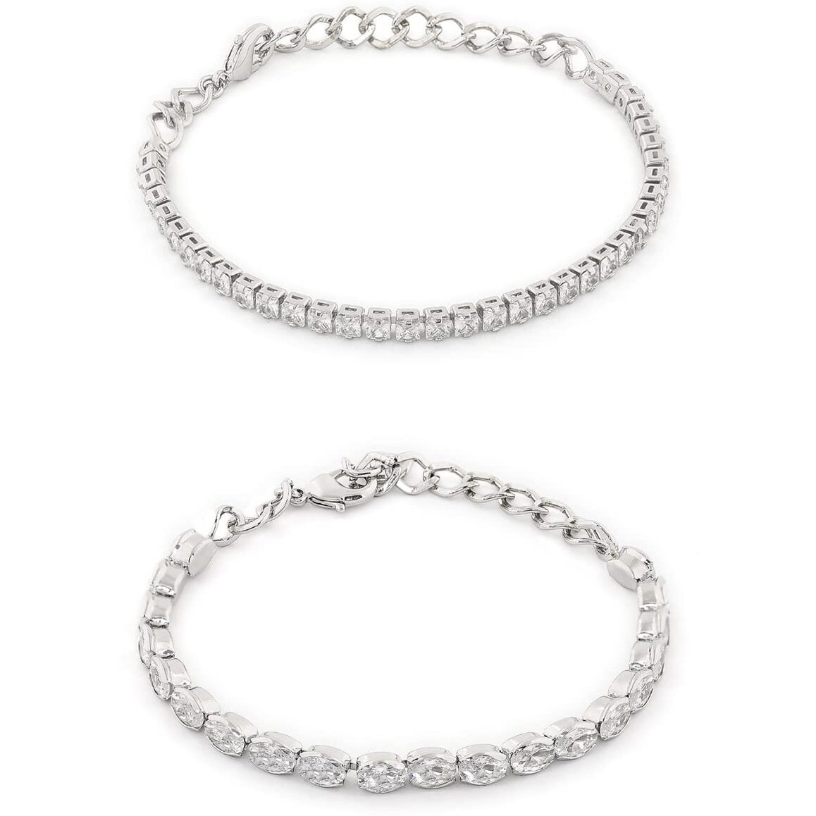 ZAVERI PEARLS Set of 2 Silver Tone Contemporary Cubic Zirconia Brass Tennis Bracelets For Women-ZPFK13466