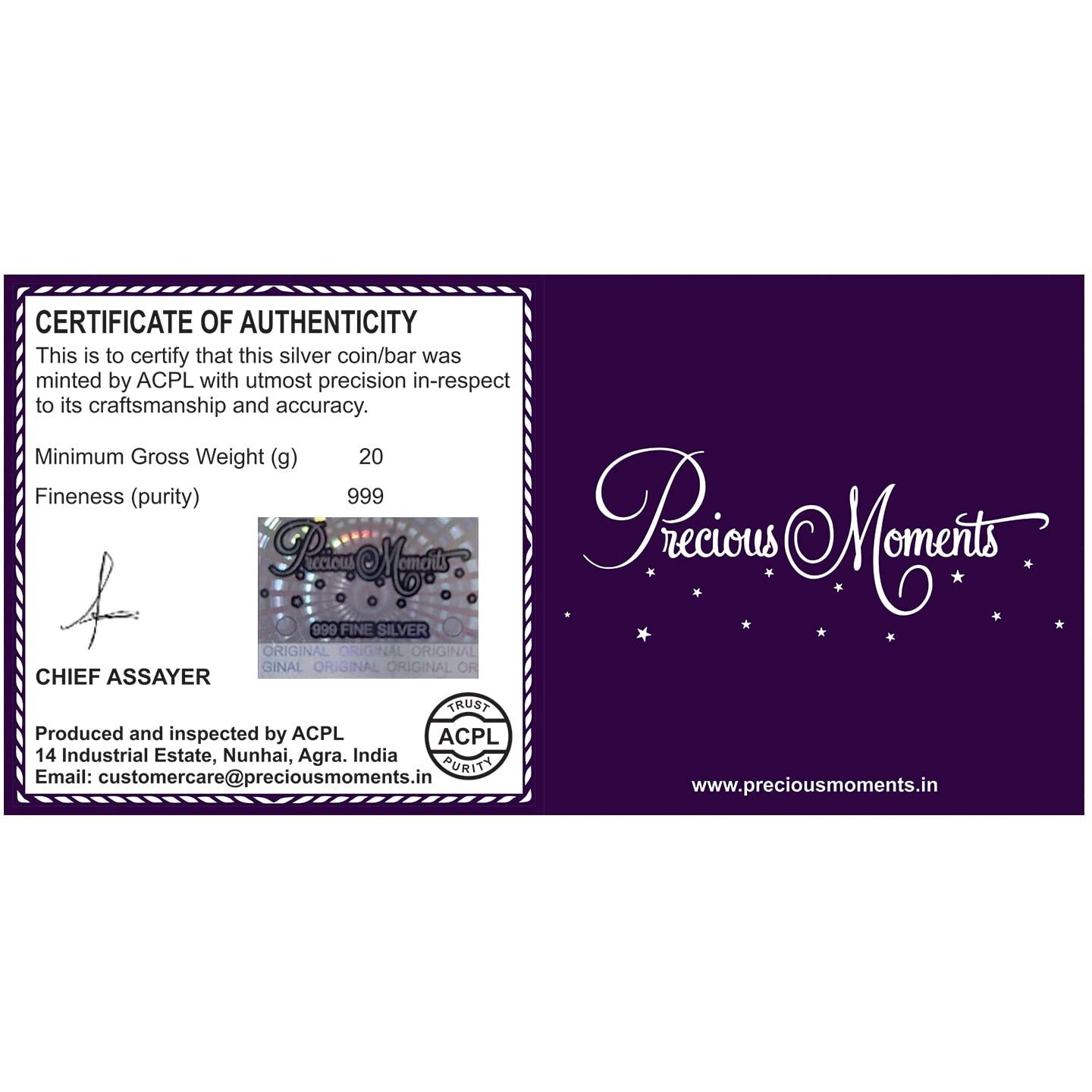 ACPL Precious Moments BIS Hallmarked Silver Coin Newly Married Couple 20 gm 999 Pure