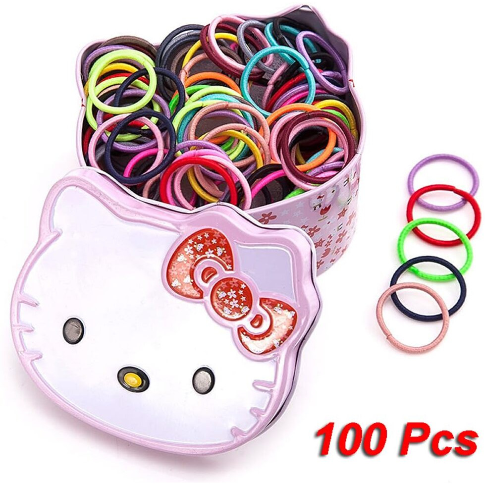 Shining Diva Fashion 100 pcs Combo Elastic Hair Bands Ties Accessories for Kids Baby Girls Women with Tin Kitty Box (15523zb)
