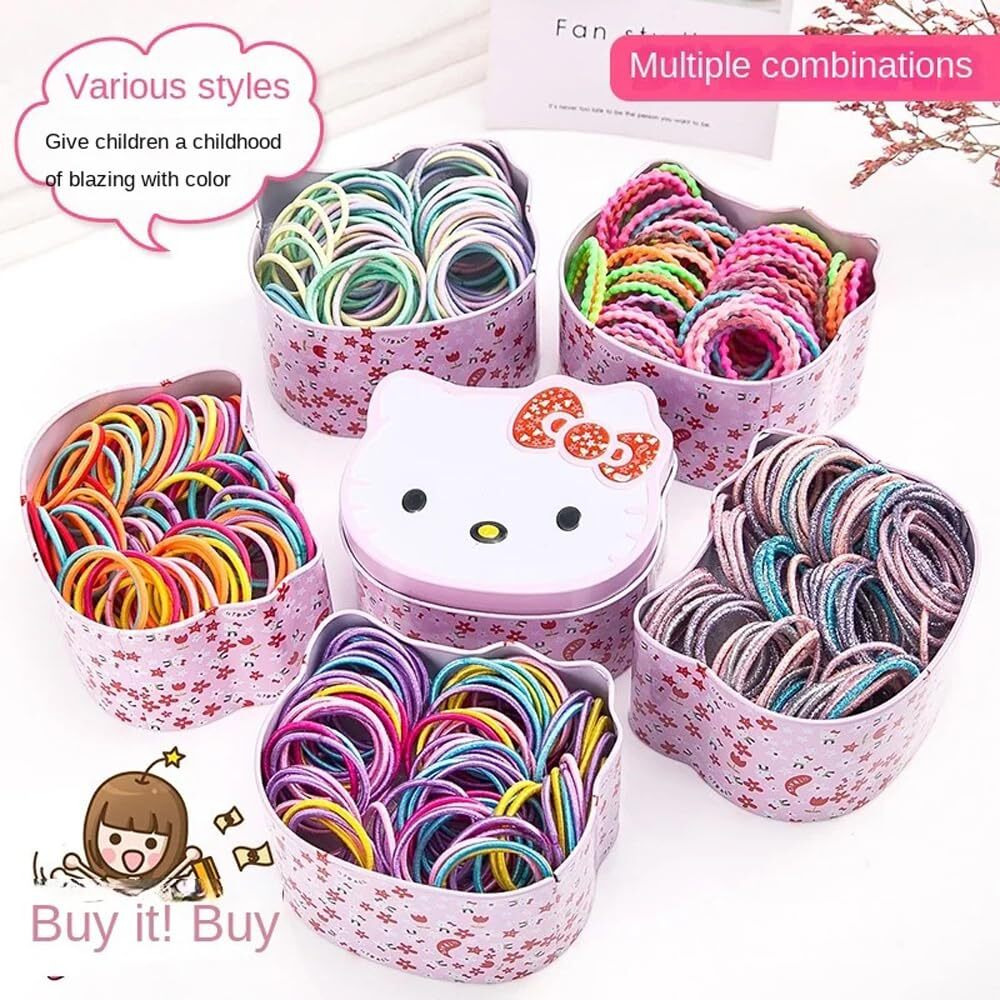 Shining Diva Fashion 100 pcs Combo Elastic Hair Bands Ties Accessories for Kids Baby Girls Women with Tin Kitty Box (15523zb)