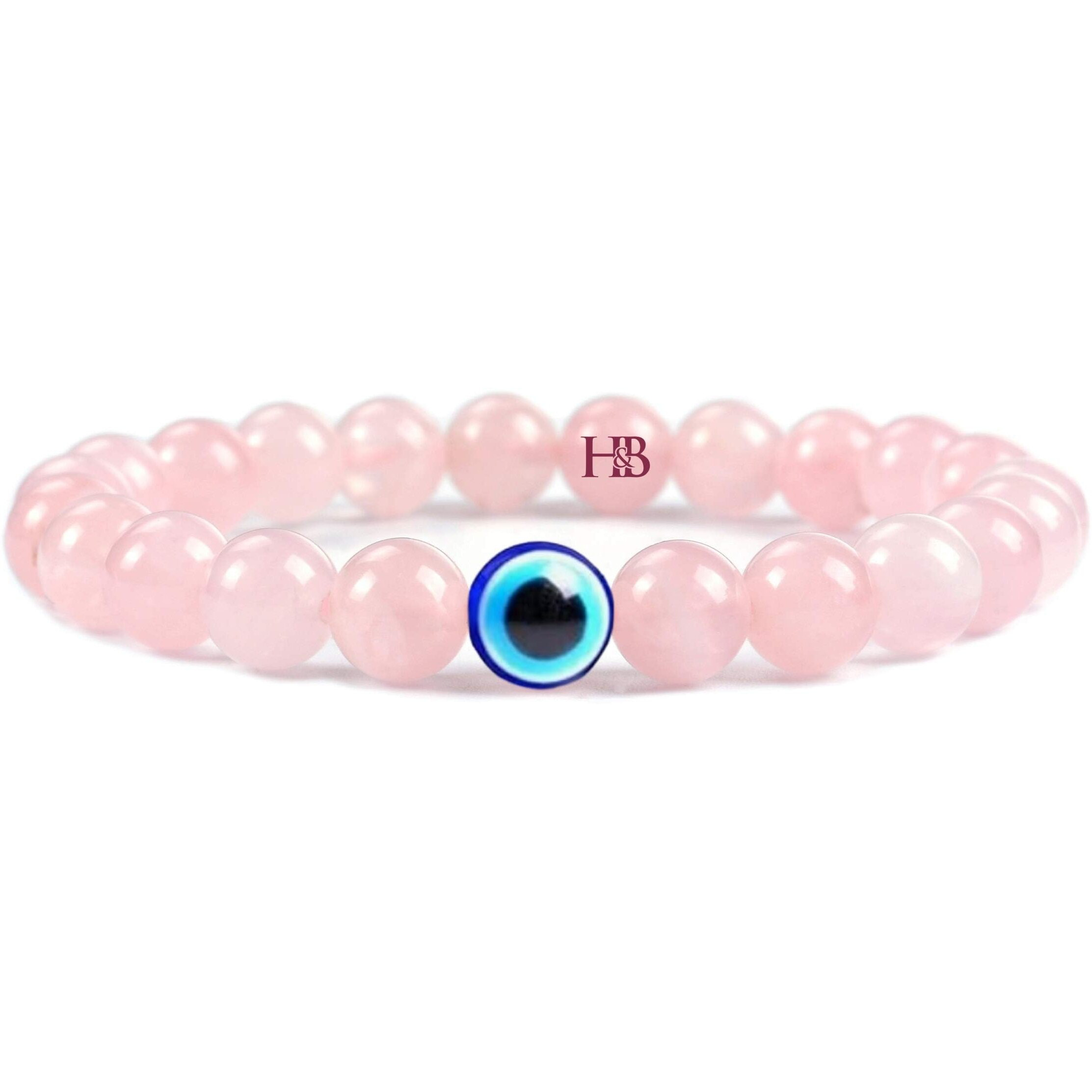 Natural Gemstones Reiki Healing Bracelet with Evil Eye Beads - Authentic Certified Healing Stone Jewelry (Rose Quartz Love & Protection Bracelet)