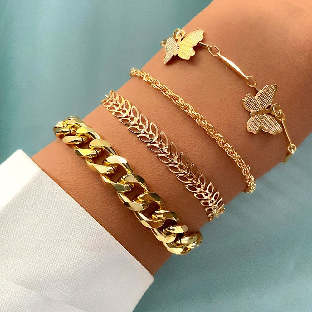 Shining Diva Fashion Latest Stylish Multilayer Gold Plated Bangle Bracelet for Women and Girls (14664b) Set of 4