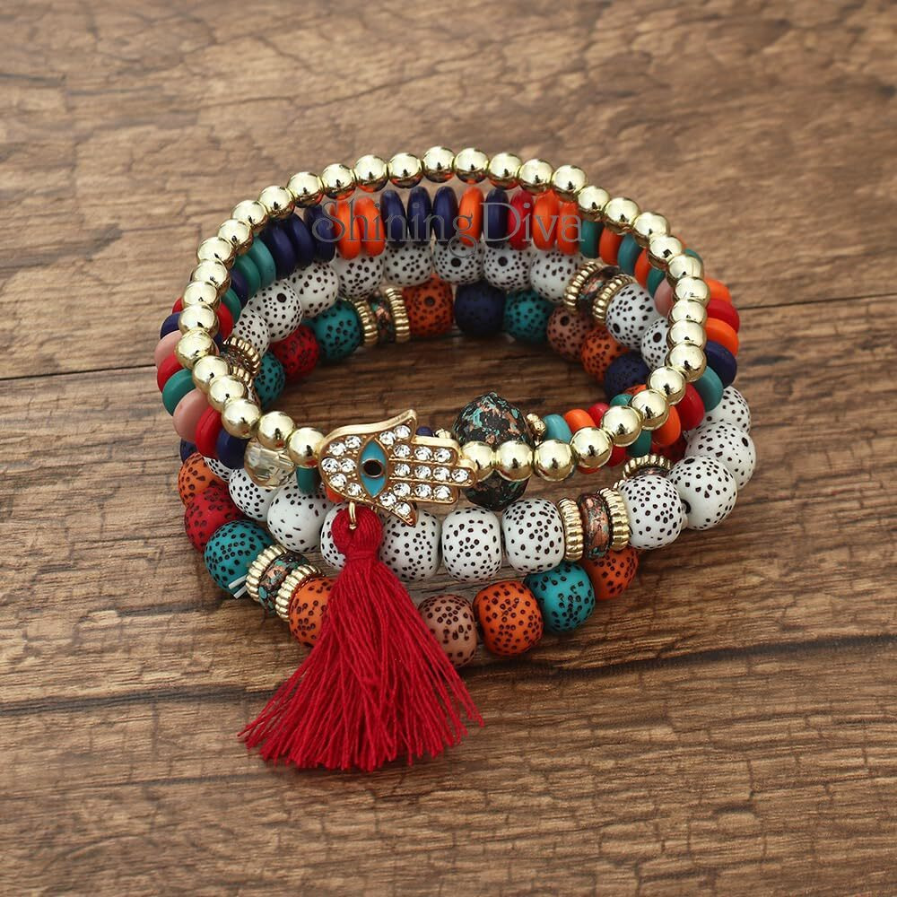 Shining Diva Fashion Latest Stylish Evil Eye Boho Bohemian Bangle Bracelet for Women and Girls (15428b)(Multi)