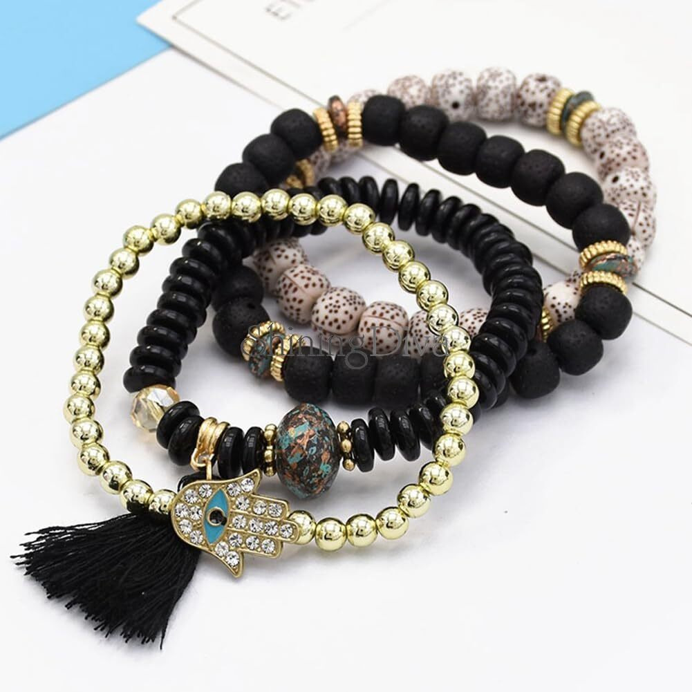 Shining Diva Fashion Latest Stylish Evil Eye Boho Bohemian Bangle Bracelet for Women and Girls (15422b)(Black)