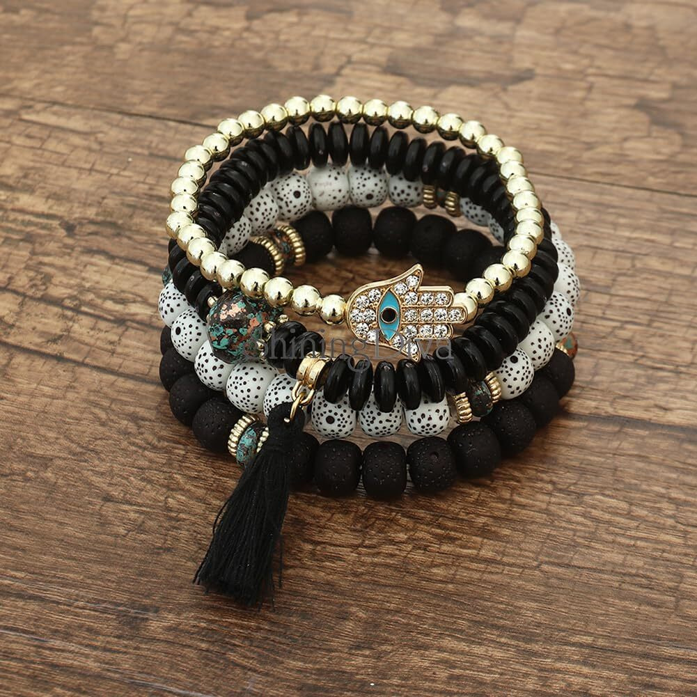 Shining Diva Fashion Latest Stylish Evil Eye Boho Bohemian Bangle Bracelet for Women and Girls (15422b)(Black)
