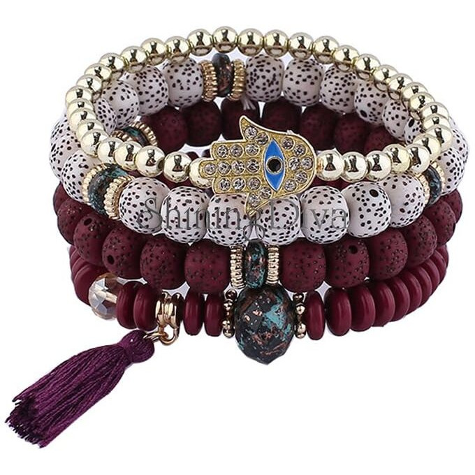 Shining Diva Fashion Latest Stylish Evil Eye Boho Bohemian Bangle Bracelet for Women and Girls (15427b)(Maroon)