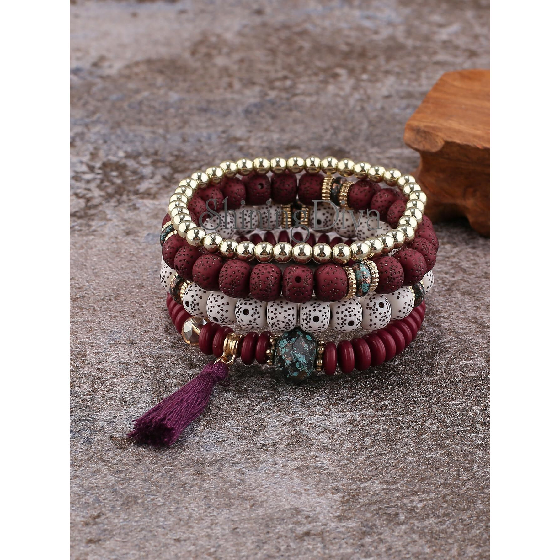Shining Diva Fashion Latest Stylish Evil Eye Boho Bohemian Bangle Bracelet for Women and Girls (15427b)(Maroon)