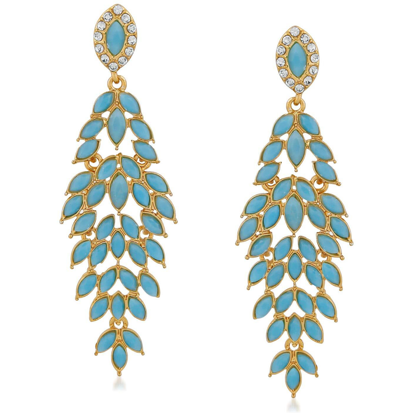Mahi Gold Plated Dazzling marquise carrot blue crystals dangler earrings for girls and women ER1109558G