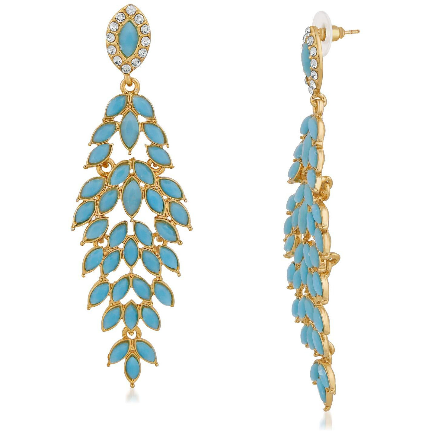Mahi Gold Plated Dazzling marquise carrot blue crystals dangler earrings for girls and women ER1109558G