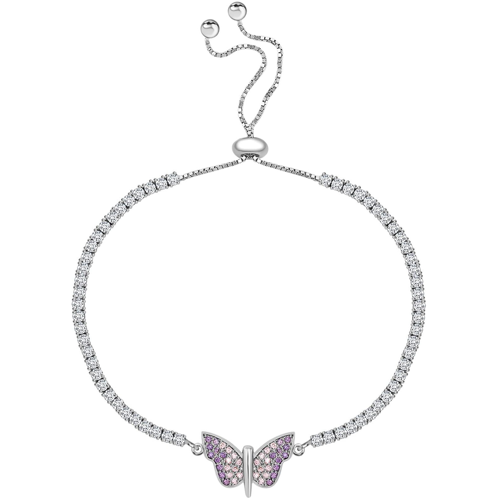 Ornate Jewels 925 Silver American Diamond Butterfly Adjustable Bracelet for Women and Girls | with Certificate of Authenticity & 925 Stamp | Life-time Warranty*