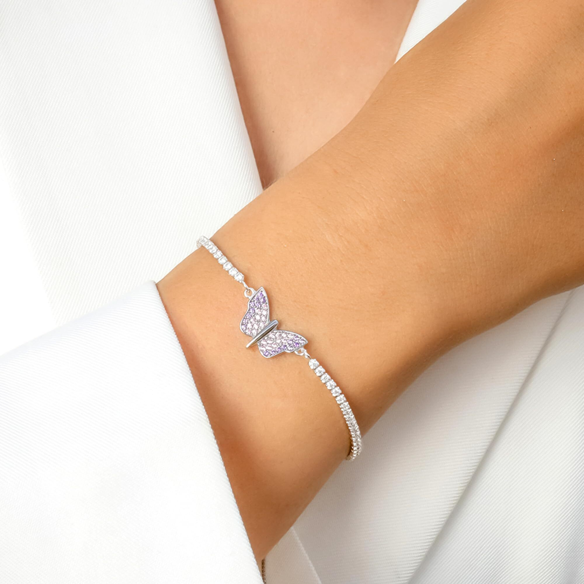 Ornate Jewels 925 Silver American Diamond Butterfly Adjustable Bracelet for Women and Girls | with Certificate of Authenticity & 925 Stamp | Life-time Warranty*