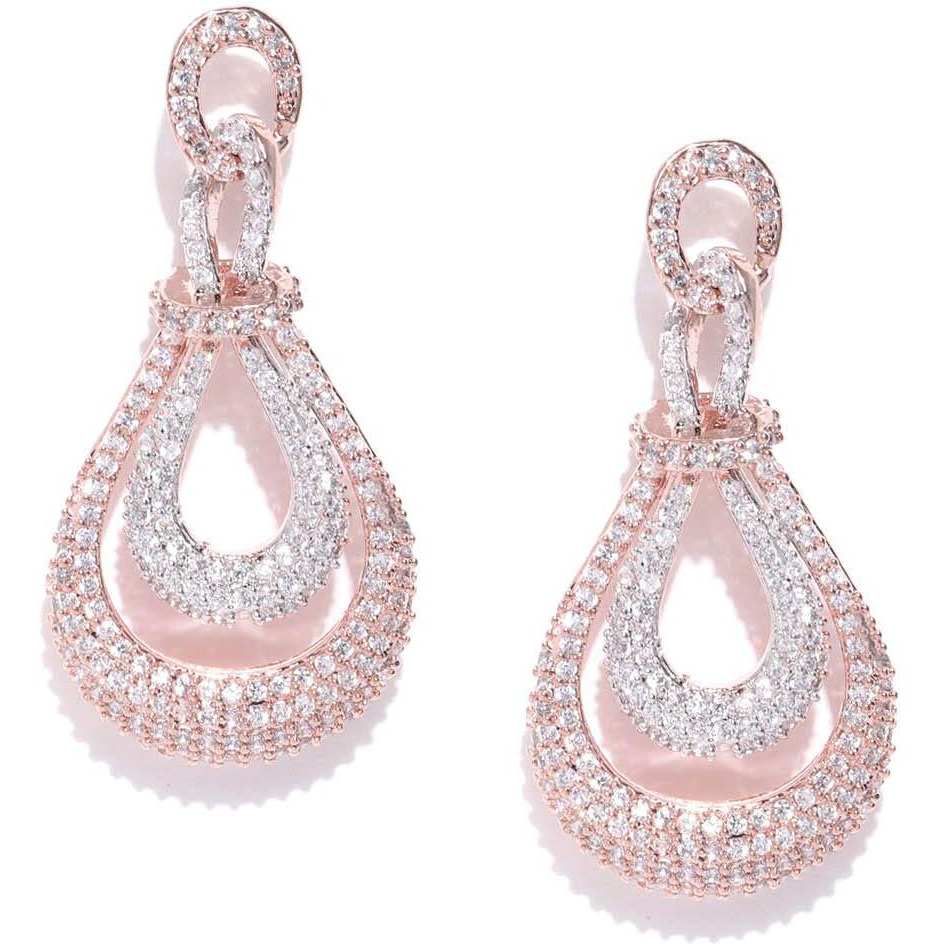 Priyaasi Elegant American Diamond Earrings for Women | Stylish Drop Design | Rose Gold Earrings for Women | Fashion Jewellery for Party, Weddings, & Gifting