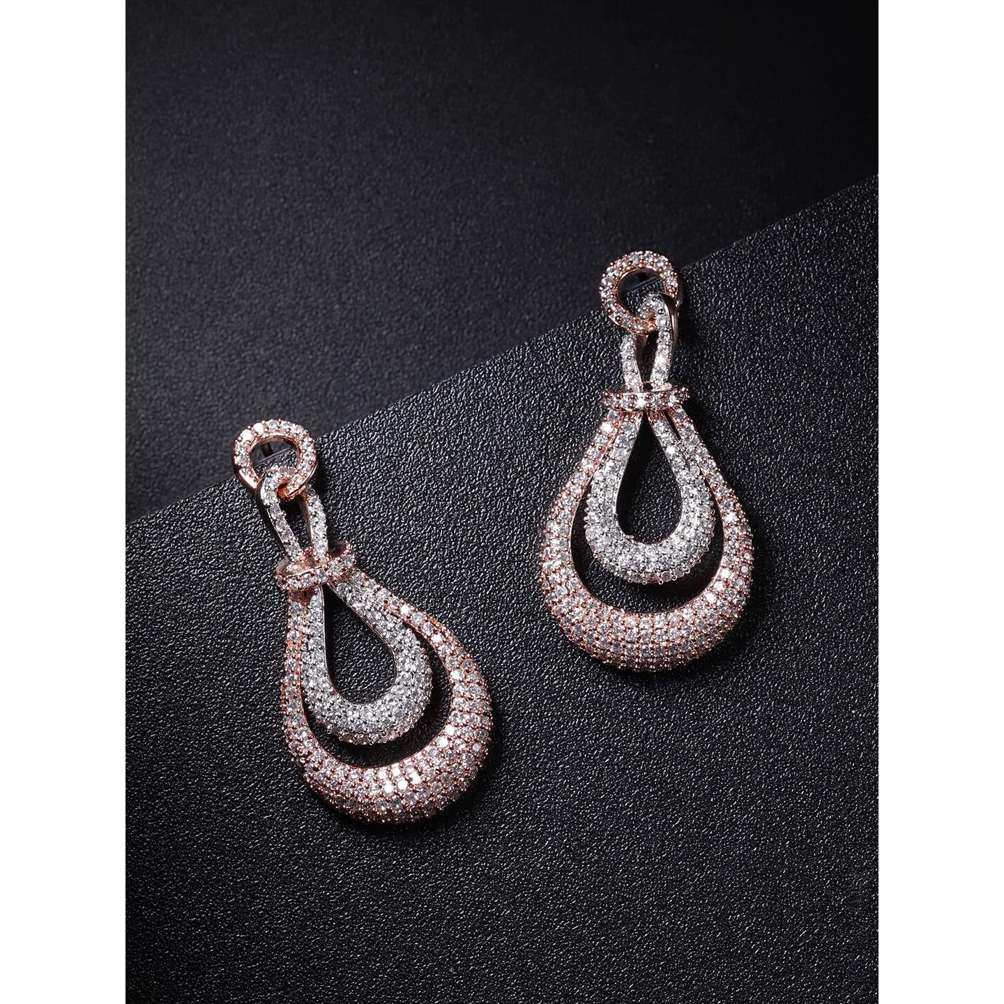 Priyaasi Elegant American Diamond Earrings for Women | Stylish Drop Design | Rose Gold Earrings for Women | Fashion Jewellery for Party, Weddings, & Gifting