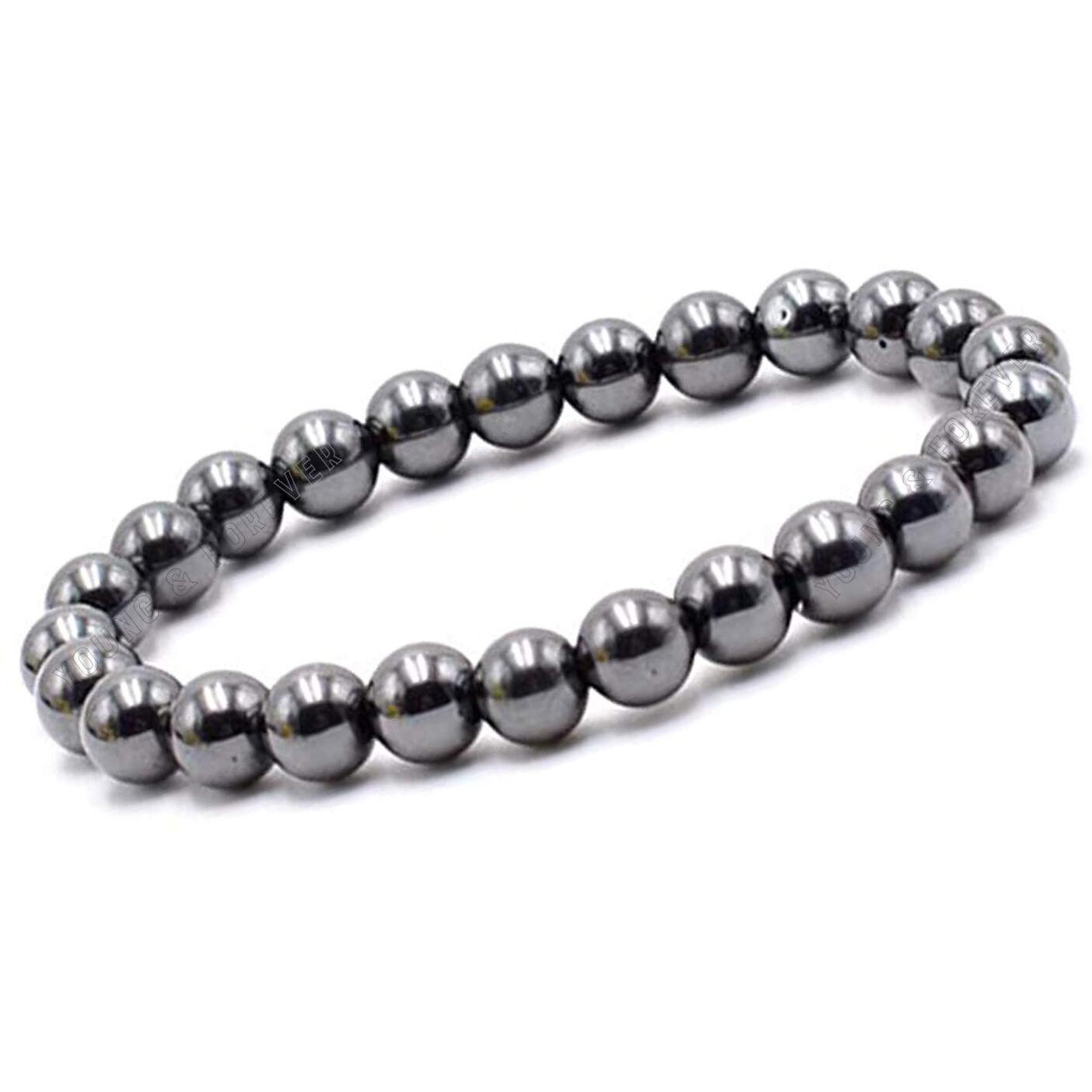 Young & Forever Gift Certified Reiki Crystal Semi Precious Gemstone Hematite Bracelet for Detoxification and Balance Healing Stone Stretch Bracelet for Men and Women