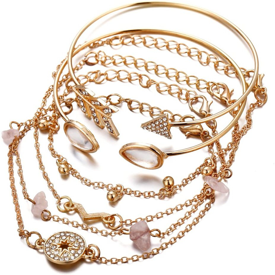 Shining Diva Fashion Latest Stylish Multilayer Gold Plated Bangle Bracelet for Women and Girls (14669b) Set of 6