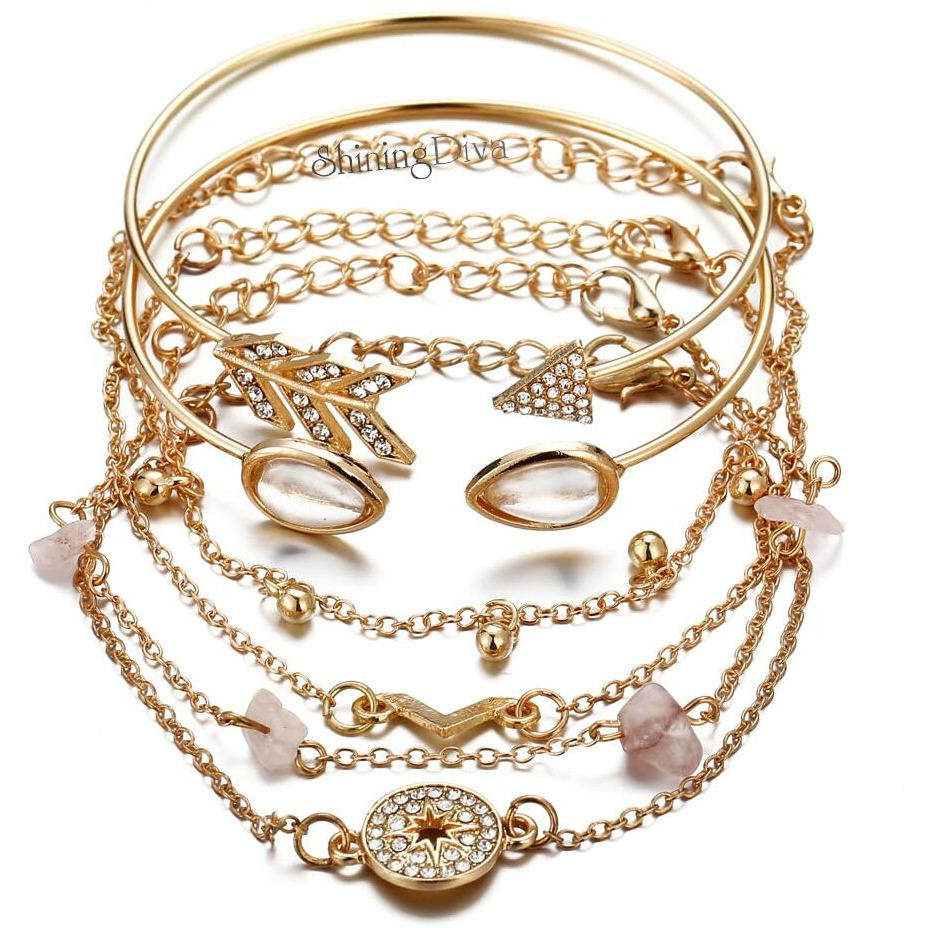 Shining Diva Fashion Latest Stylish Multilayer Gold Plated Bangle Bracelet for Women and Girls (14669b) Set of 6