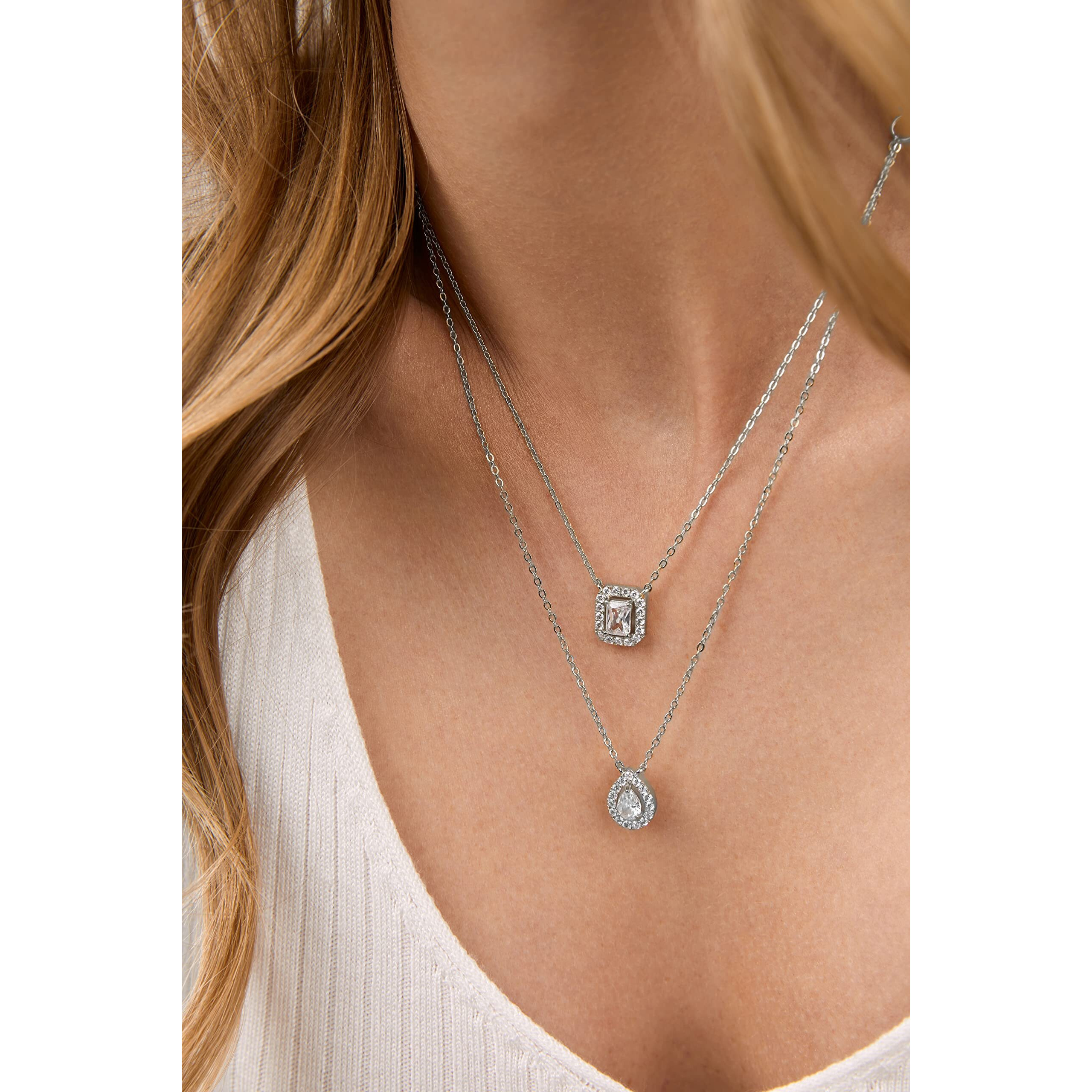 MINUTIAE Rose Gold Plated Double Layered Chain Necklace With Pear & Square Cut Diamond Pendant With Austrian Cubic Zirconia For Women And Girls With Extendable Chain