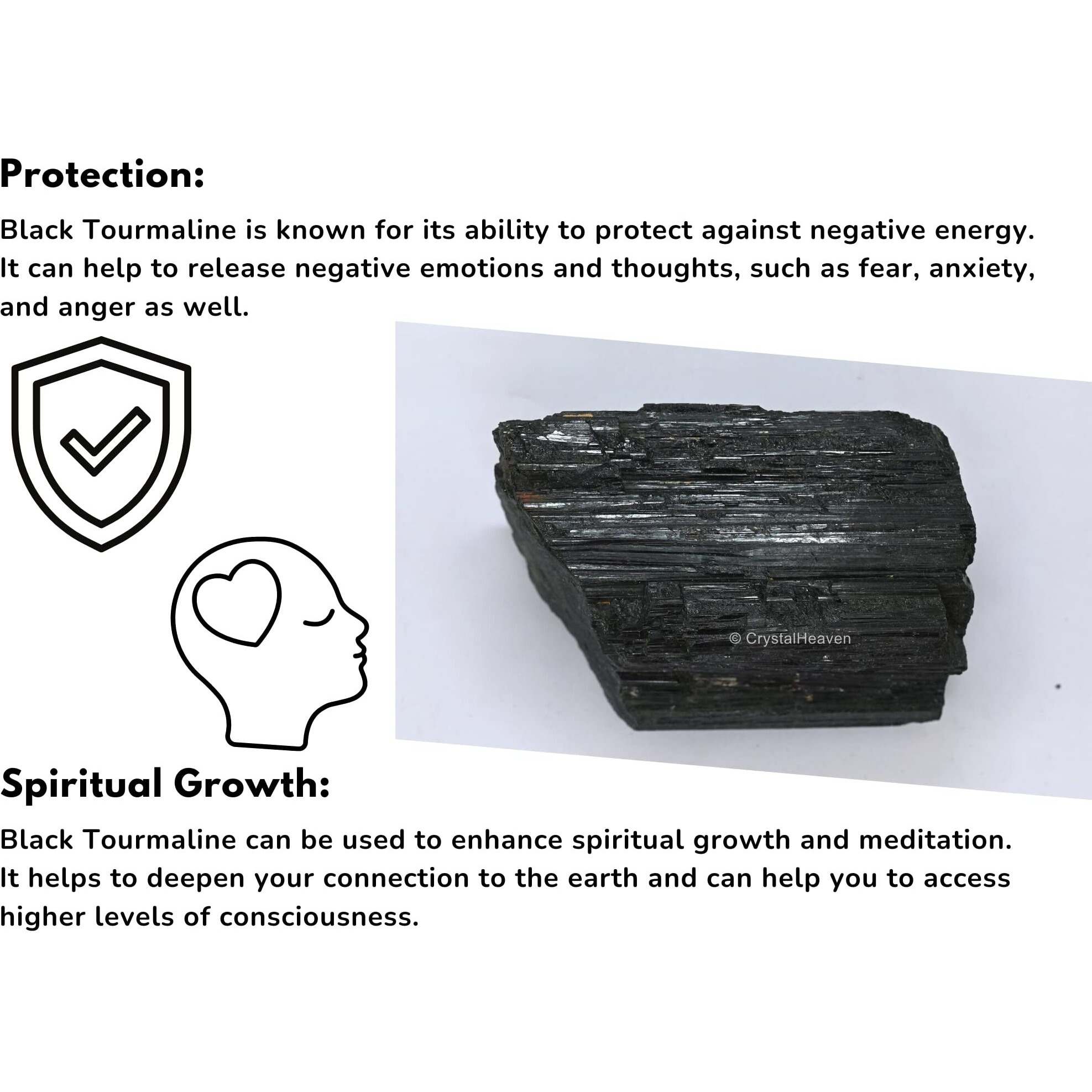 Crystal Heaven Black Tourmaline Crystal - 1 Piece Of 750-1000 Grams Large Black Tourmaline Stone - Very High Grade Black Tourmaline Crystals Rough Raw For Protection, Crystal Grids, Good Vibes