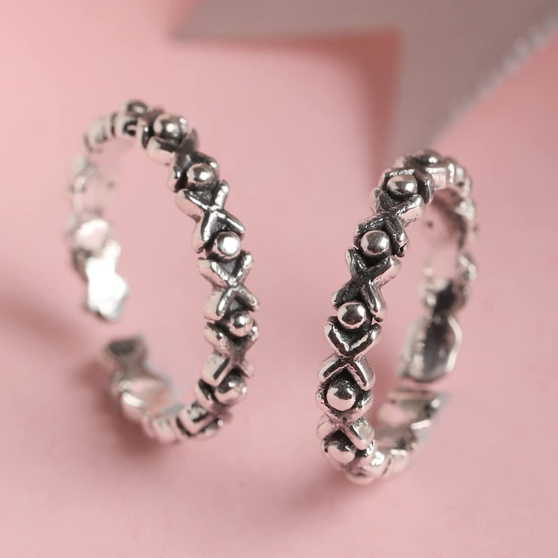 Clara 925 Sterling Silver Cross Toe Rings Pair | Size Adjustable, Oxidised | Gift for Women and Girls