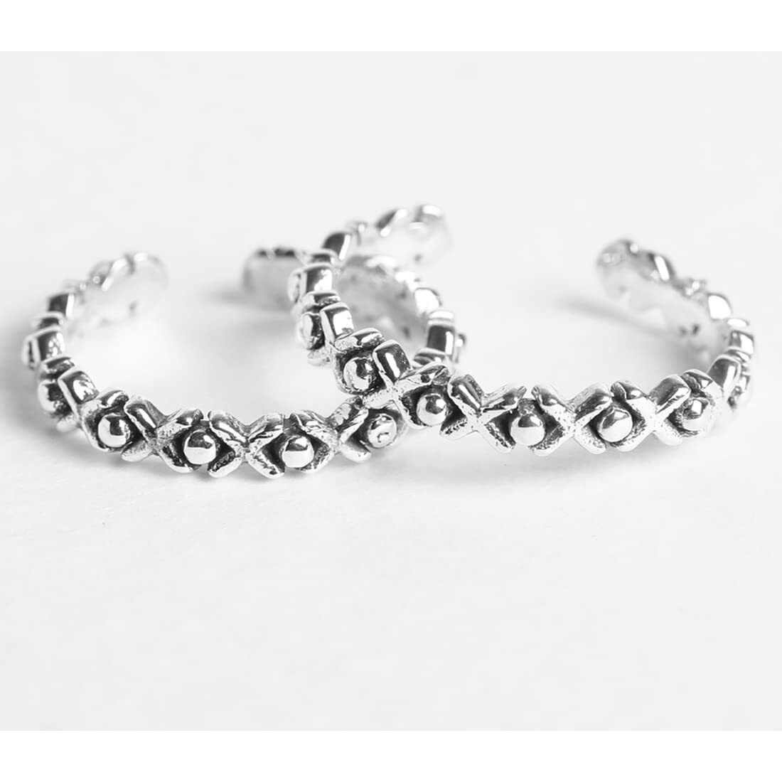 Clara 925 Sterling Silver Cross Toe Rings Pair | Size Adjustable, Oxidised | Gift for Women and Girls