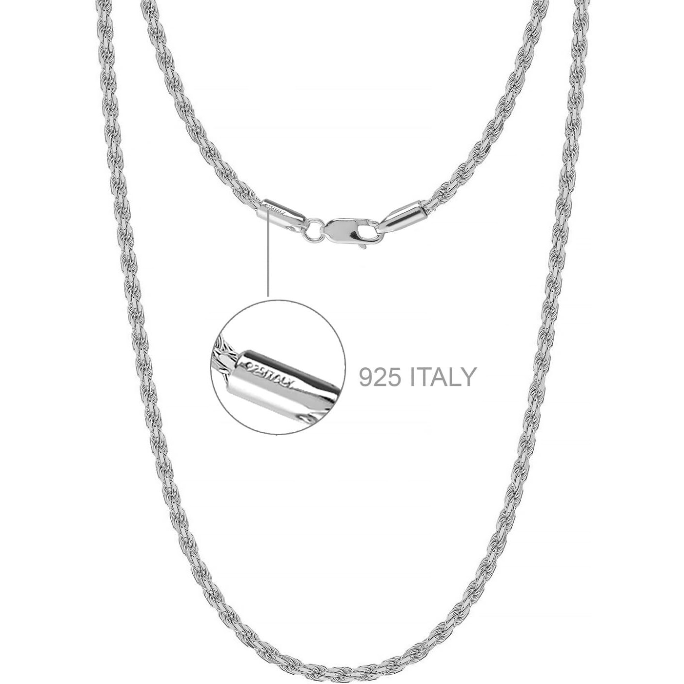 Amazon Brand - Nora Nico 925 Sterling Silver BIS Hallmarked Italian Diamond-Cut Braided Rope Chain Necklace 20 Inches for Women