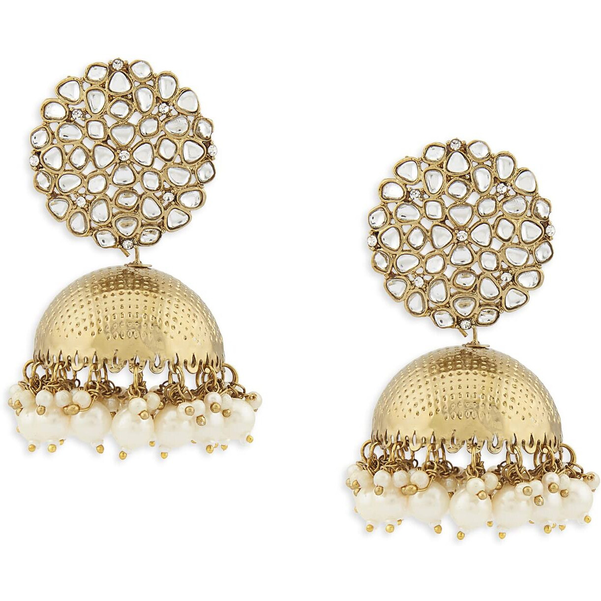 Zaveri Pearls Antique Gold Tone Kundan Embellished Jhumki Earring For Women-ZPFK14763
