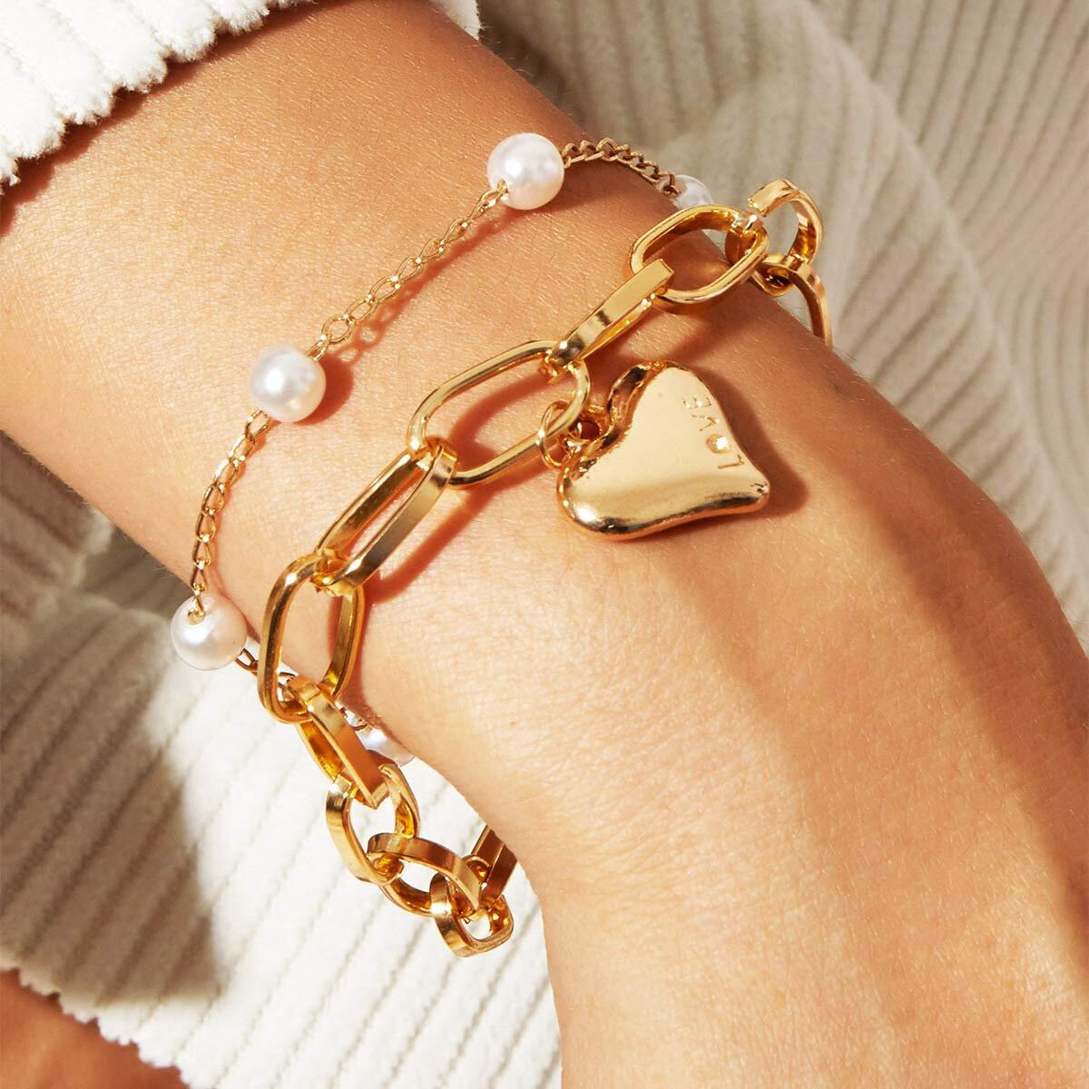 Shining Diva Fashion Latest Stylish Gold Plated Charm Bracelet for Women and Girls (14531b)