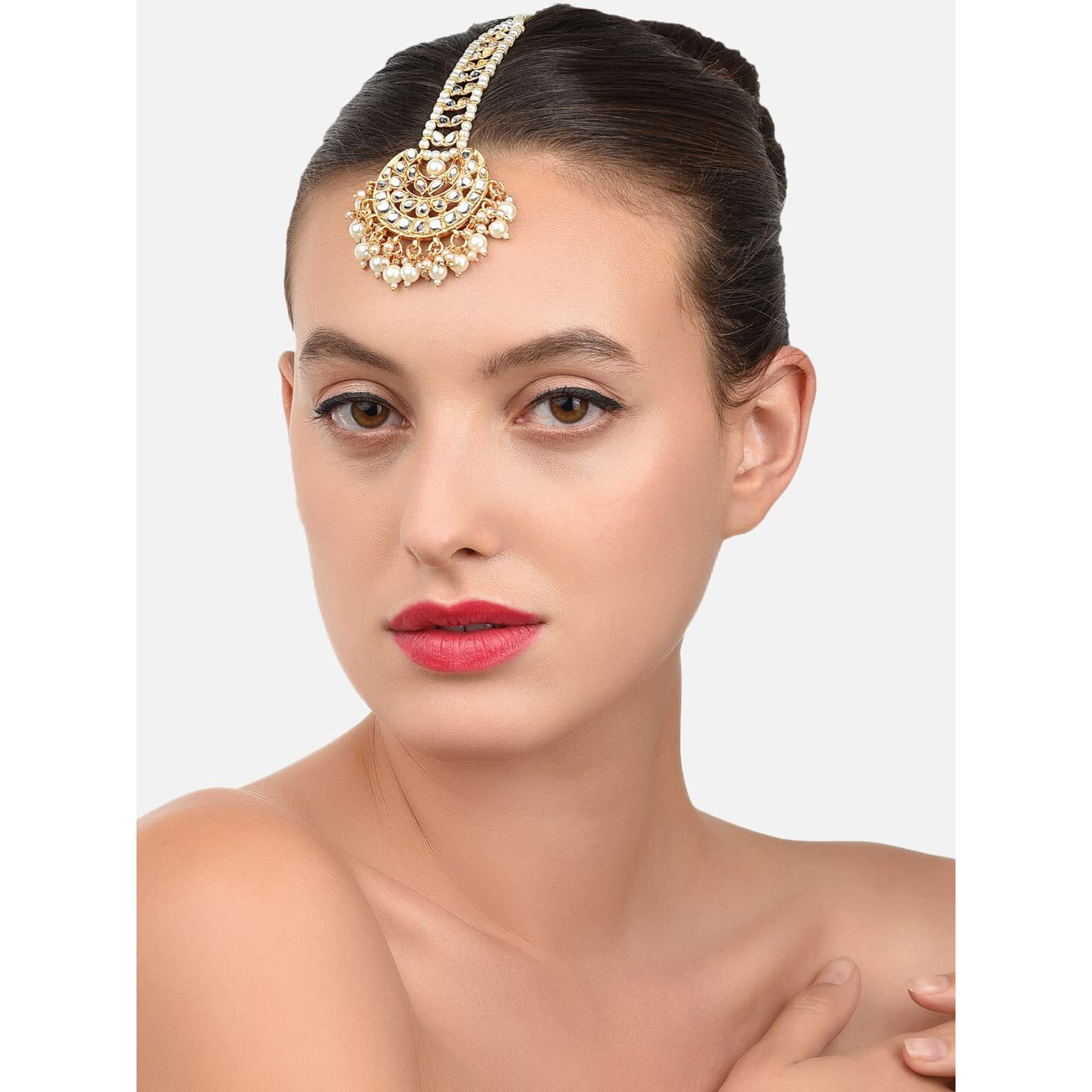 Zaveri Pearls Gold Tone Kundan And Pearls Traditional Maangtikka For Women-ZPFK9004