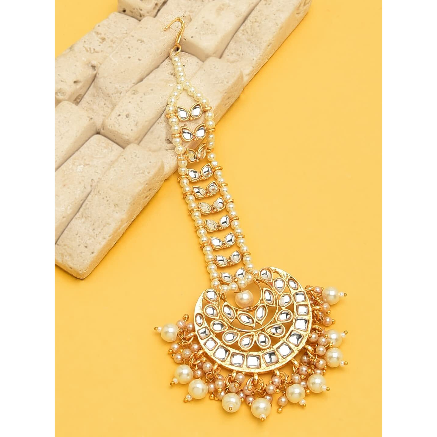 Zaveri Pearls Gold Tone Kundan And Pearls Traditional Maangtikka For Women-ZPFK9004