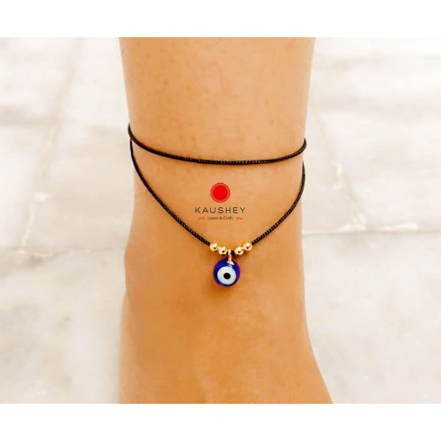Kaushey loom & craft Evil Eye Adjustable Anklet Bracelet Black Braided Foot Chain for Women and Girls, Free size black thread anklet(Pack of 1)