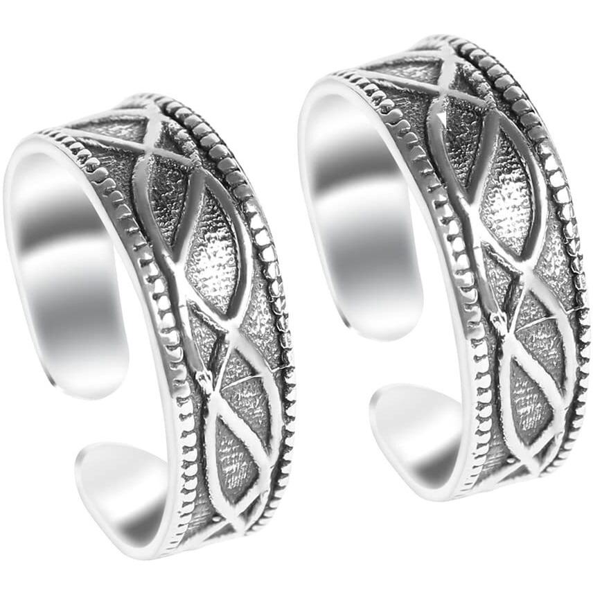 Clara 925 Sterling Silver Irka Toe Rings Pair | Size Adjustable, Oxidised | Gift for Women and Girls