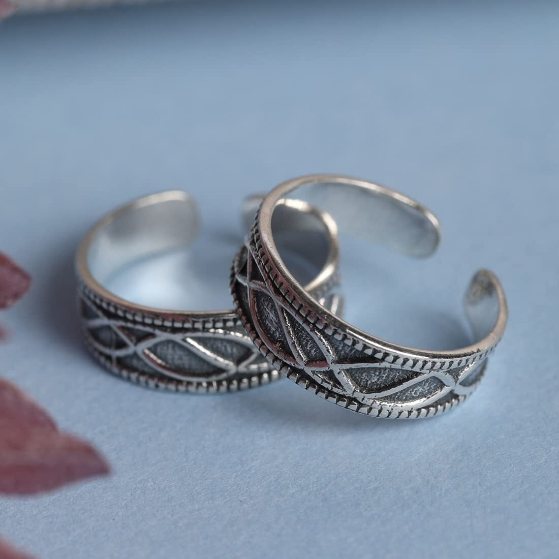 Clara 925 Sterling Silver Irka Toe Rings Pair | Size Adjustable, Oxidised | Gift for Women and Girls