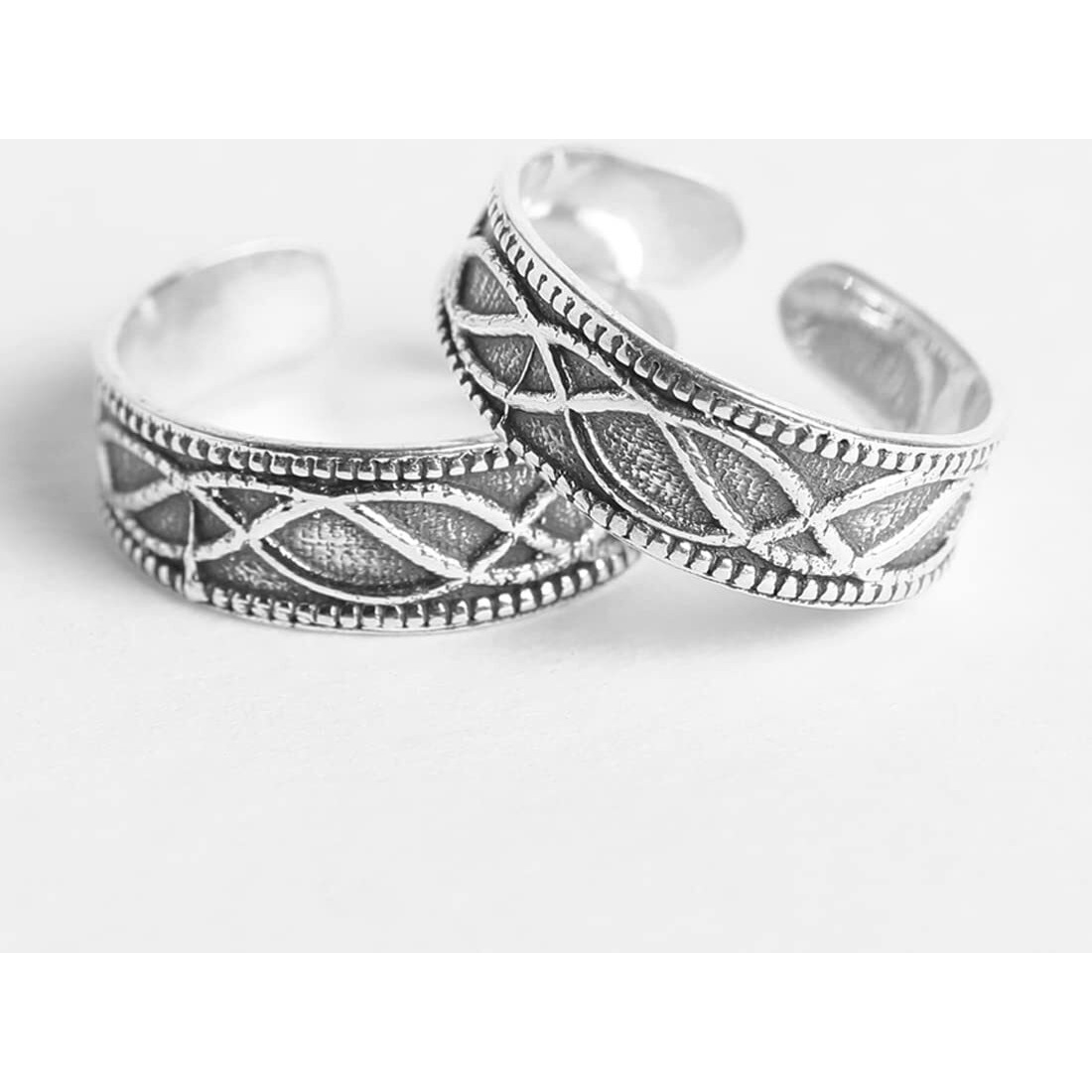 Clara 925 Sterling Silver Irka Toe Rings Pair | Size Adjustable, Oxidised | Gift for Women and Girls