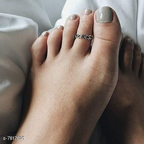 Nemichand Jewels 925 Sterling Silver Heart Toe Rings For Women (Free Size)
