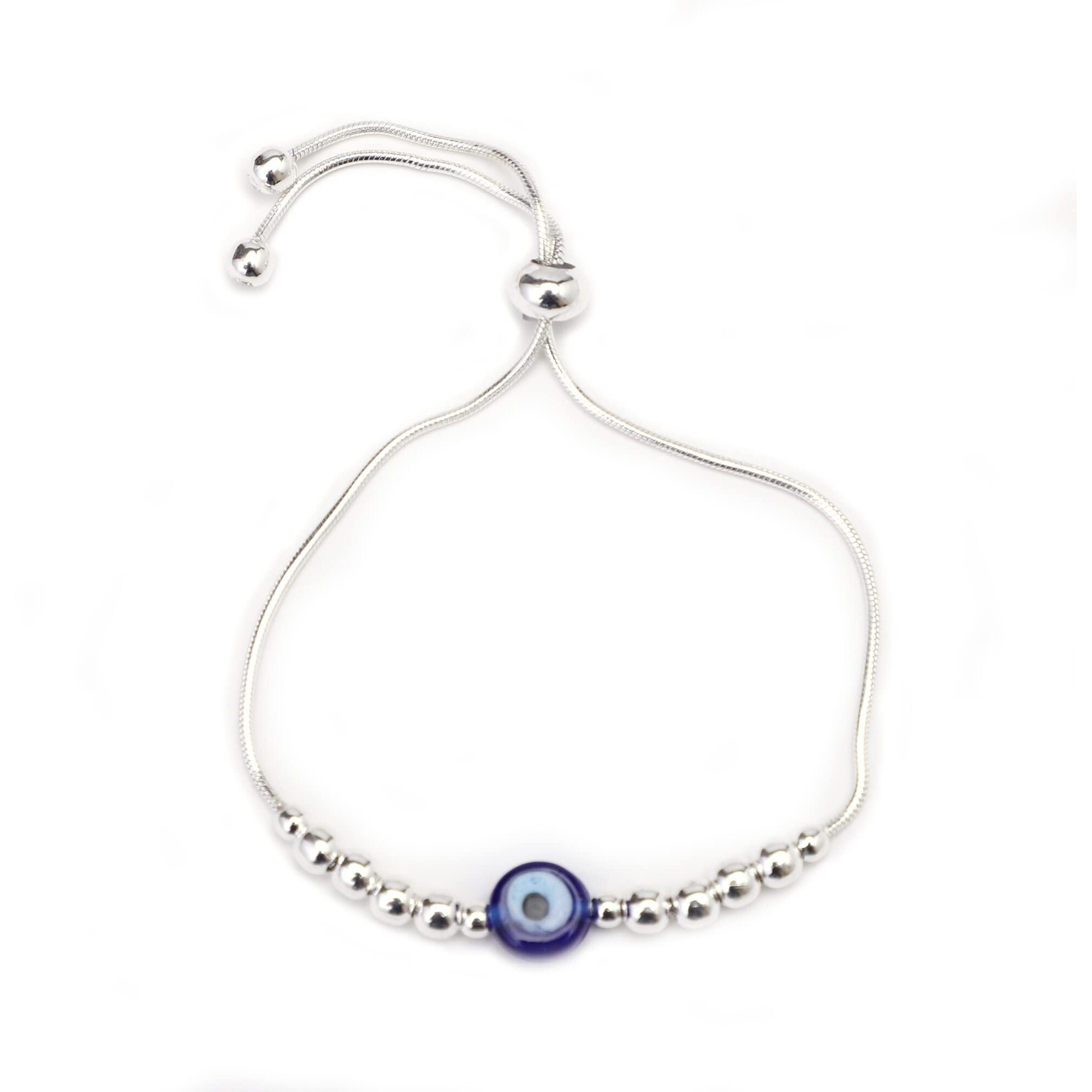 DHRUVS COLLECTION 925 Pure Silver Adjustable Silver Chain Evil Eye Bracelet For Teenage Girls & Women