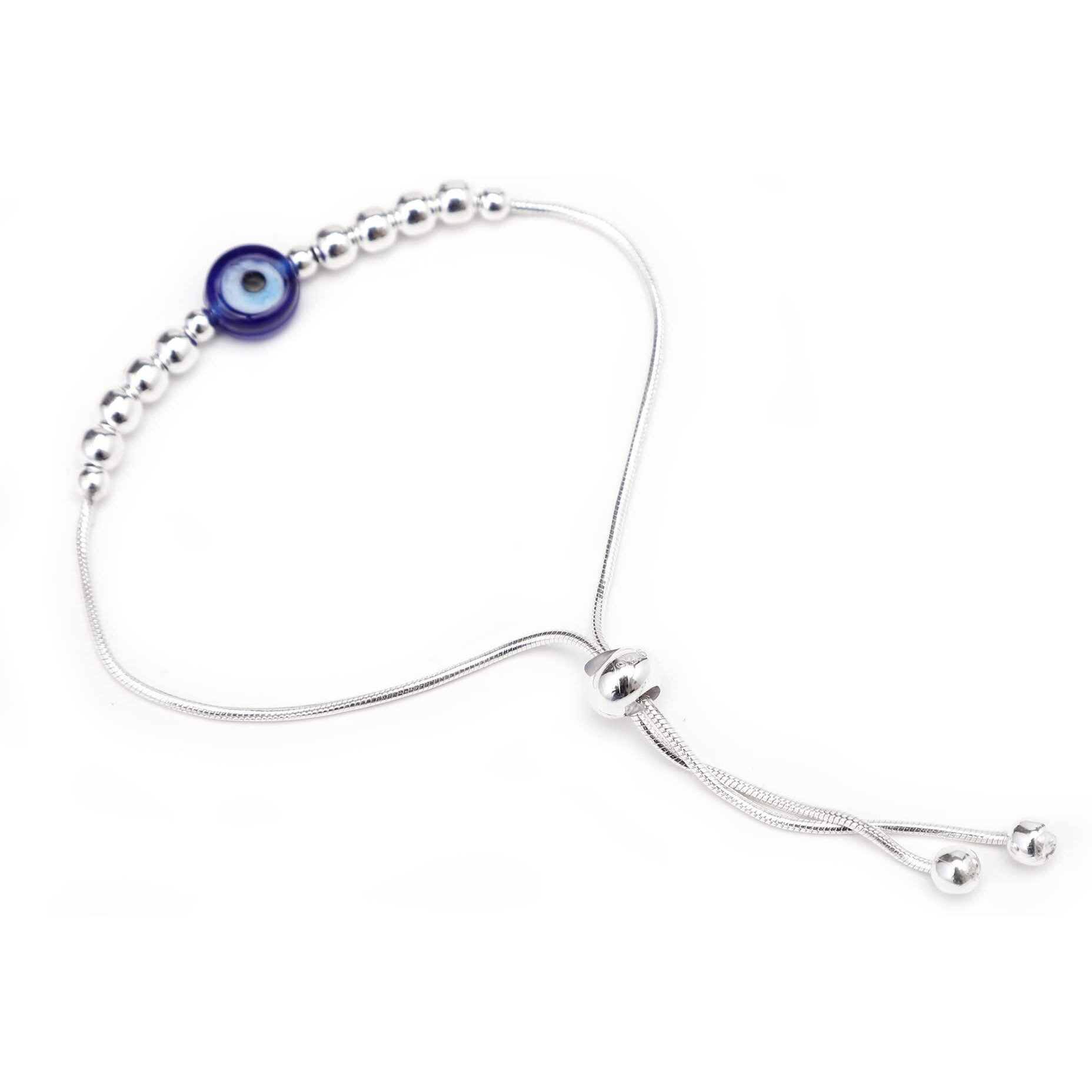 DHRUVS COLLECTION 925 Pure Silver Adjustable Silver Chain Evil Eye Bracelet For Teenage Girls & Women