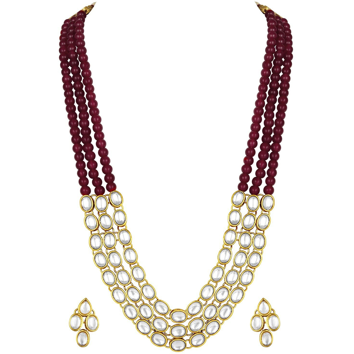 Peora Gold Plated Traditional Kundan Long Necklace Jewellery Set with Earring for Women Girls (Maroon)|Rakhi Rakshabandhan Gift for Sister Bhabhi, Gifts for Women