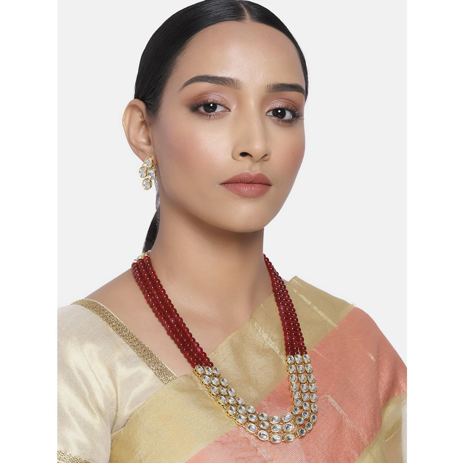 Peora Gold Plated Traditional Kundan Long Necklace Jewellery Set with Earring for Women Girls (Maroon)|Rakhi Rakshabandhan Gift for Sister Bhabhi, Gifts for Women