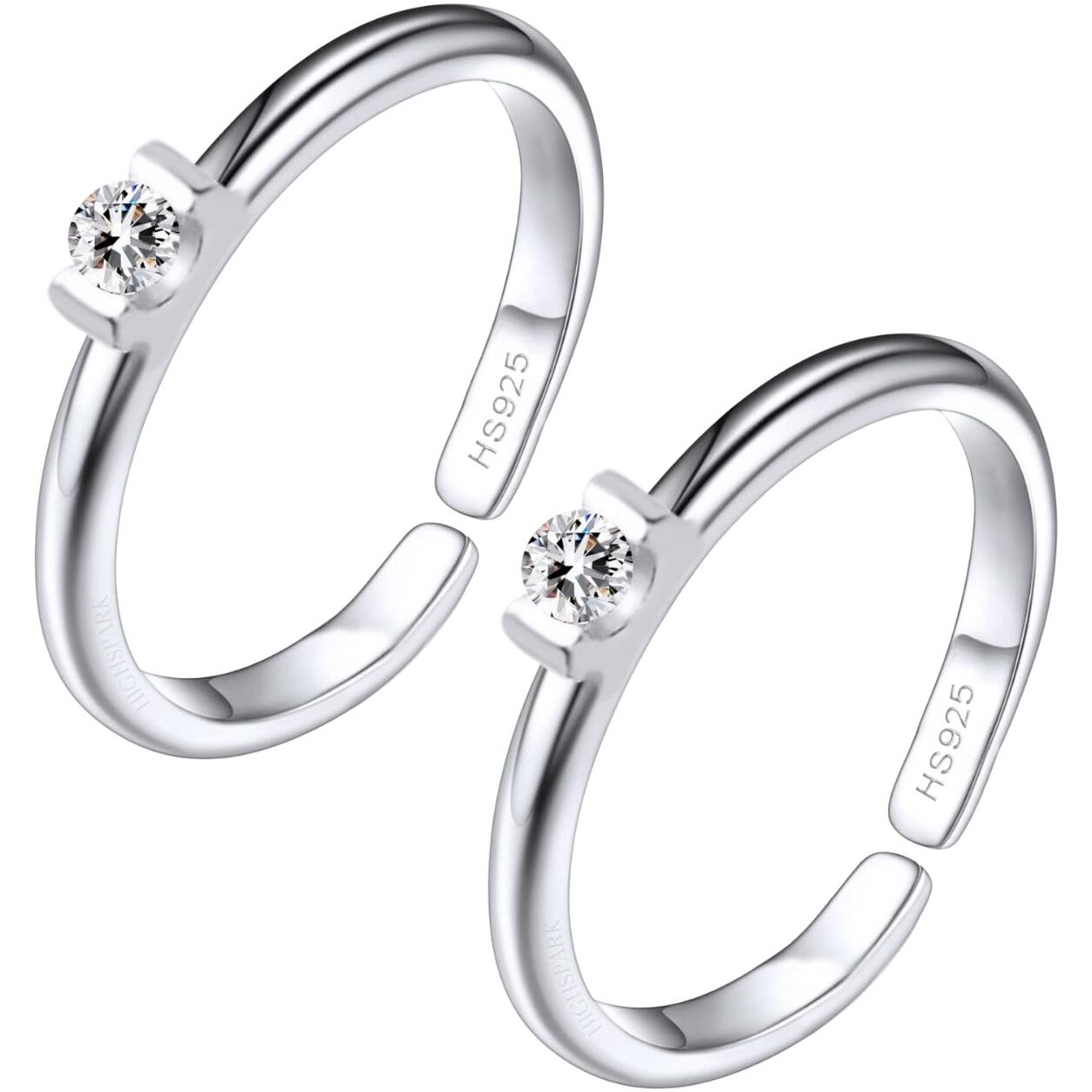 HighSpark Diamond Silver Toe Rings for Women | 92.5 Sterling Silver Hypoallergenic Adjustable Toe Rings | Minimal & Elegant Designs - Diamond - 1 Pair