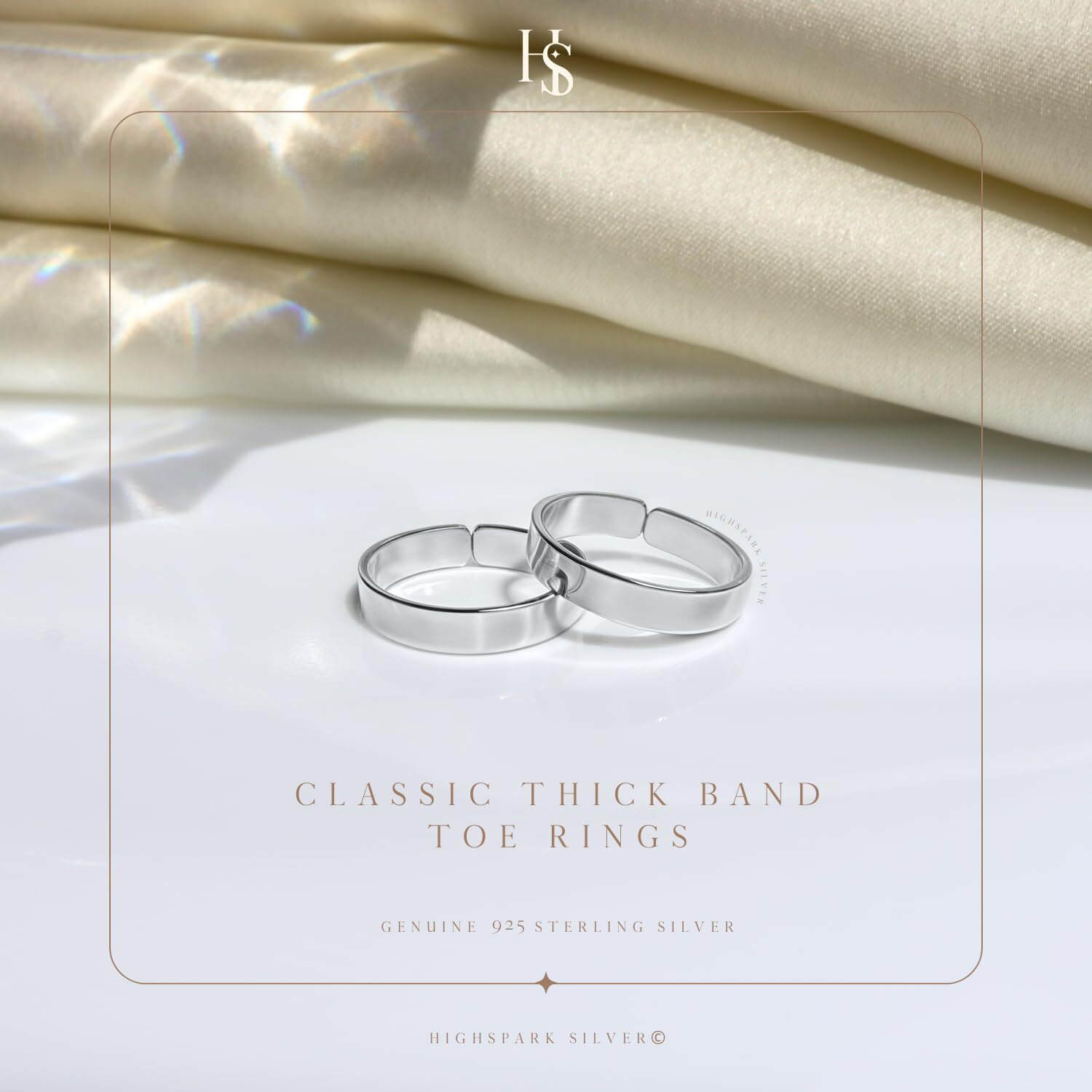 HighSpark Thick Silver Toe Rings for Women | 92.5 Sterling Silver Hypoallergenic Adjustable Toe Rings | Minimal & Elegant Designs - Thick 4mm - 1 Pair