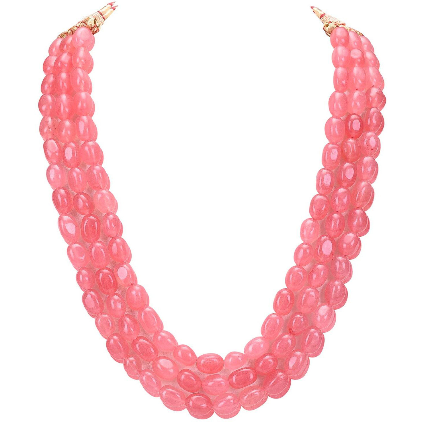 Ratnavali Jewels 3 Layer Real Pink Onyx Stone Beads Shell Base Metal Necklace for Women (Pink) (RV3415P)