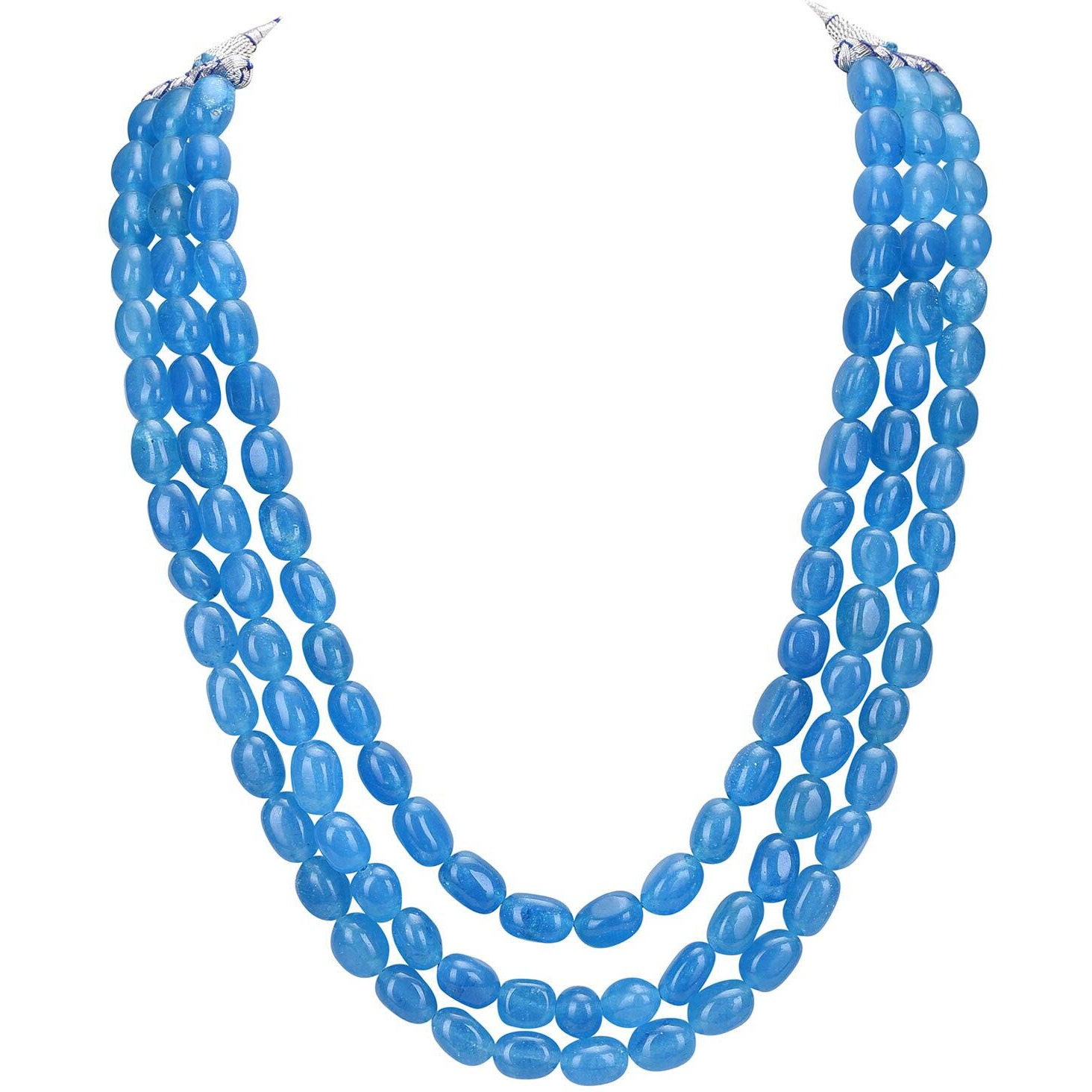 Ratnavali Jewels Shell Base Metal Sky Blue 3 Layer Real Onyx Stone Beads Base Blue Metal Necklace for Womens (RV3415B)