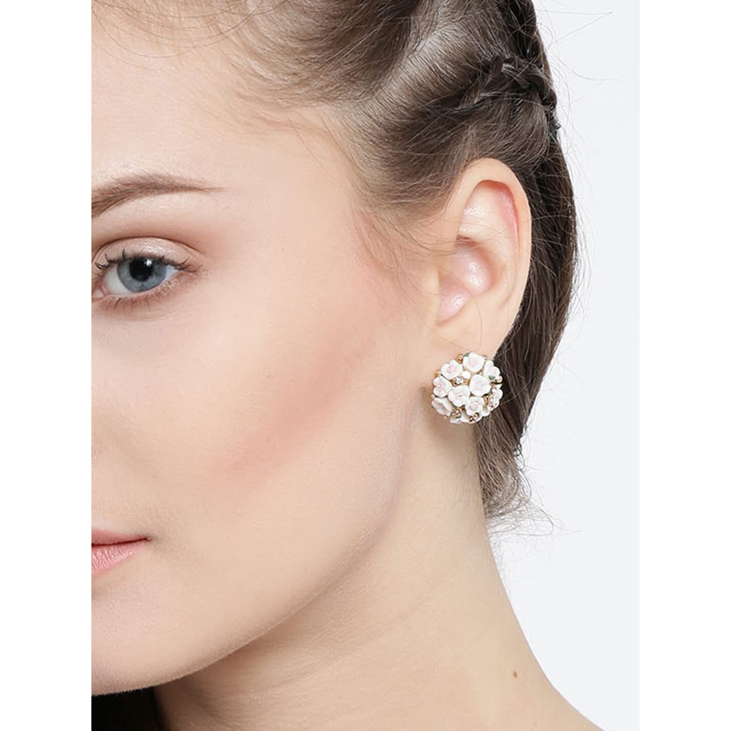 YouBella Jewellery Gold Plated Flower Shape Resin Earrings for Women and Girls (White)