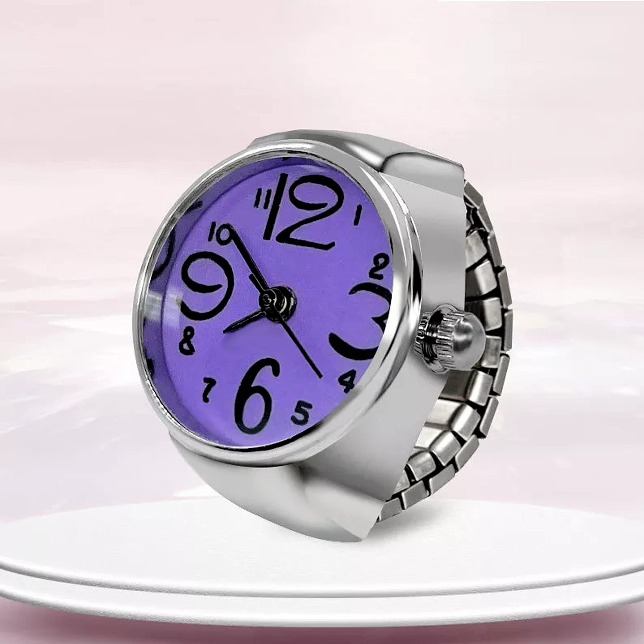 Fashion Frill Watch Design Ring For Women Stylish Stretchable Ring For Girls Women Anniversary Gift For Wife Silver Ring Valentine Ring (Purple)