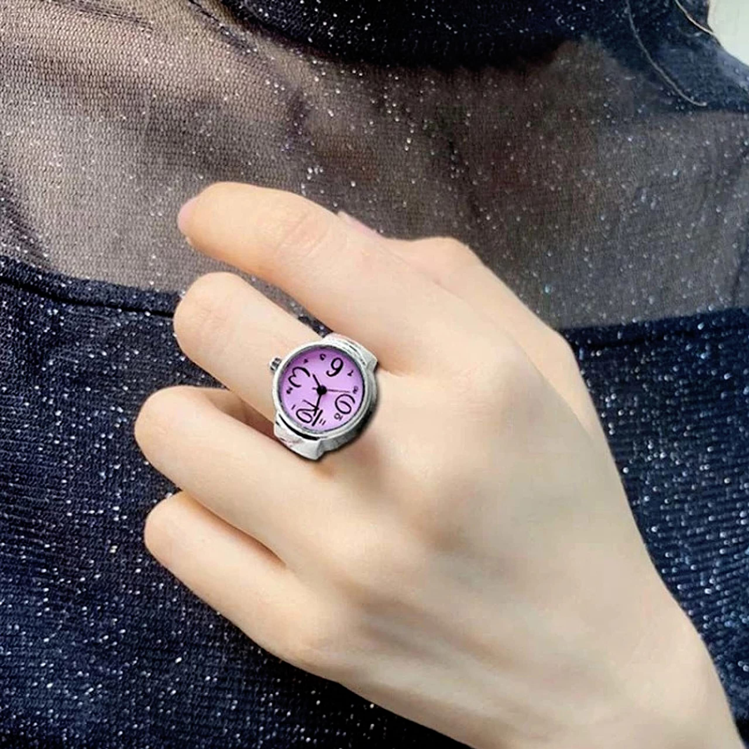 Fashion Frill Watch Design Ring For Women Stylish Stretchable Ring For Girls Women Anniversary Gift For Wife Silver Ring Valentine Ring (Purple)