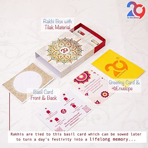 To The Nines Rakhi for Brother with Tilak Material & Greeting Card - Pack of 4 Rakhi
