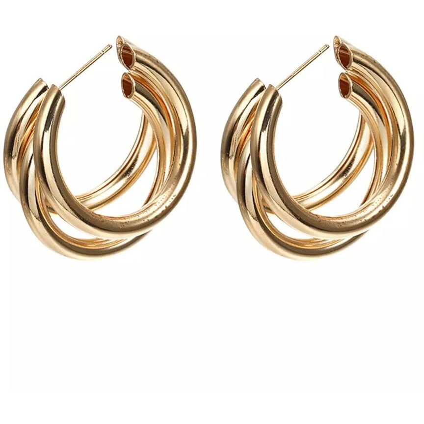 Shining Diva Fashion Latest Stylish Gold Plated Triple Hoop Earrings for Women And Girls (14610er)
