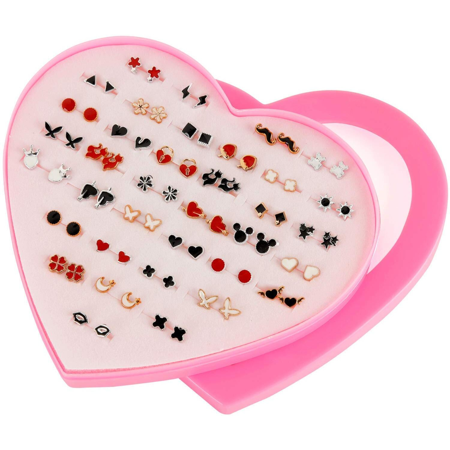 Shining Diva Fashion Stylish Non Precious Base Metal Multicolour Heart Box Earrings for Women - Combo 36 Pairs Set (rrsd12019er)