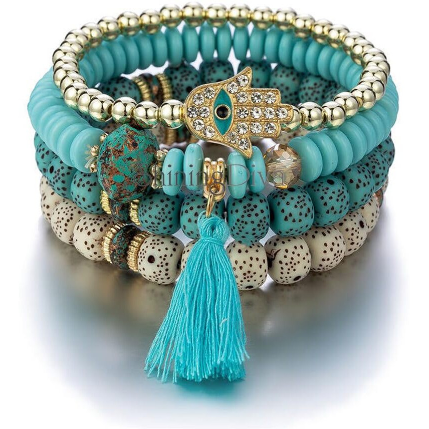 Shining Diva Fashion Latest Stylish Evil Eye Boho Bohemian Bangle Bracelet for Women and Girls (15425b)(Blue)