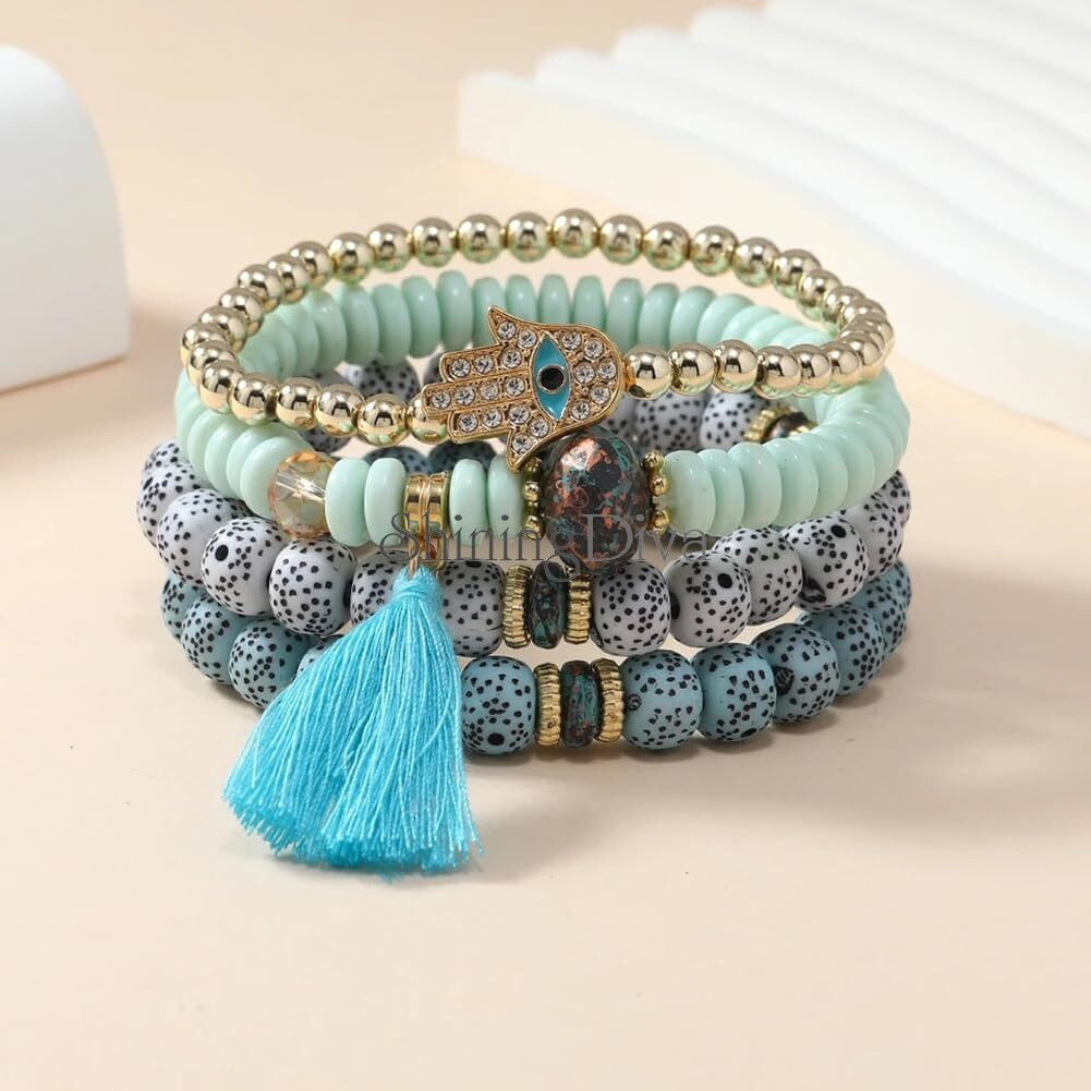 Shining Diva Fashion Latest Stylish Evil Eye Boho Bohemian Bangle Bracelet for Women and Girls (15425b)(Blue)